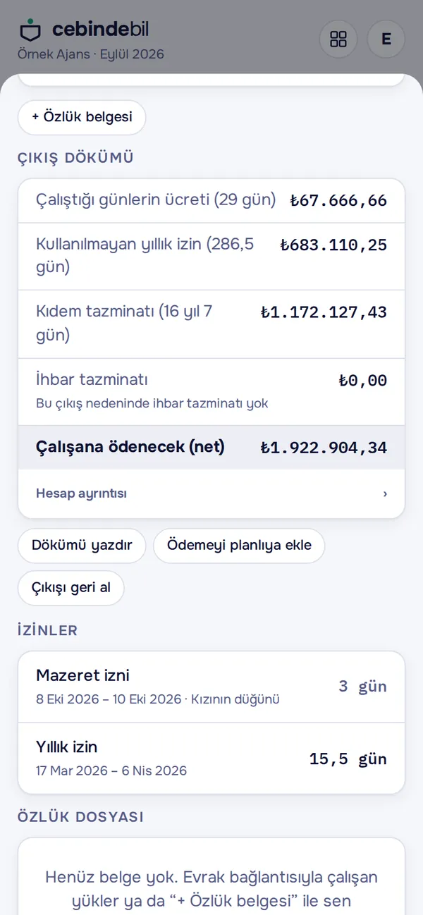 İşten çıkış dökümü