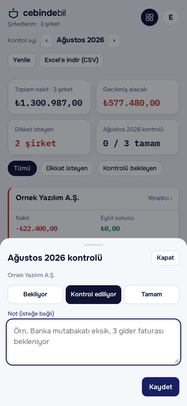 Aylık kontrol notu